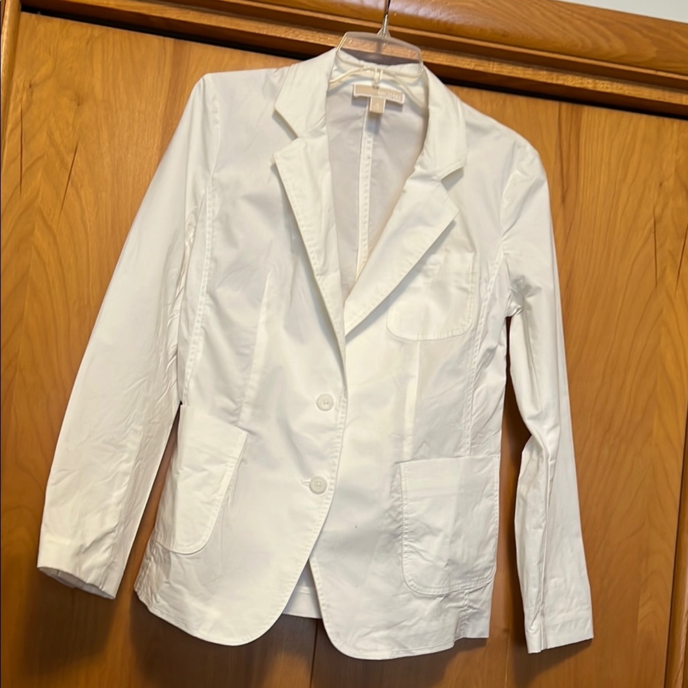 Michael Kors Cotton Twill White Blazer Size 4 Lightweight Jacket
